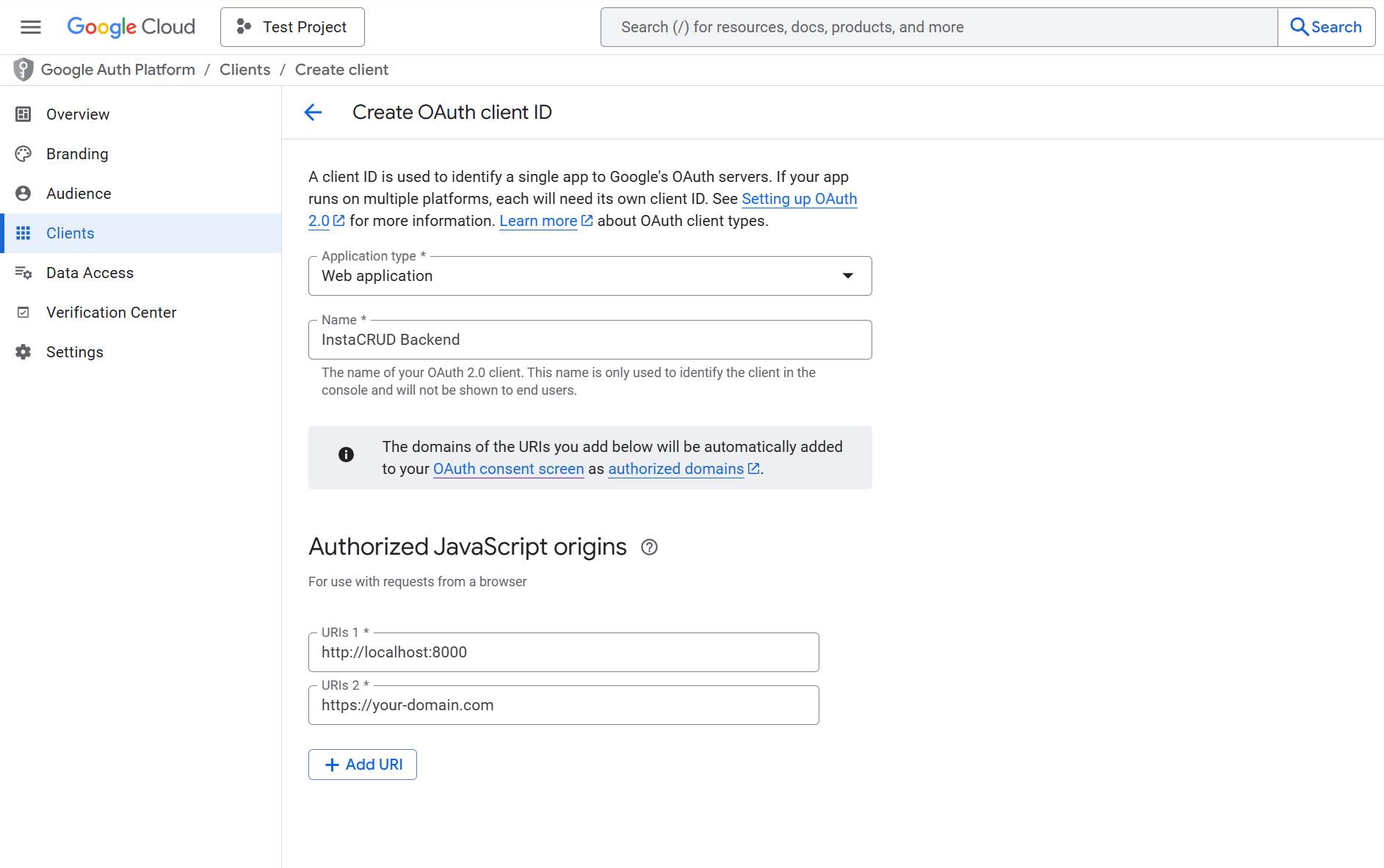 Configure OAuth client