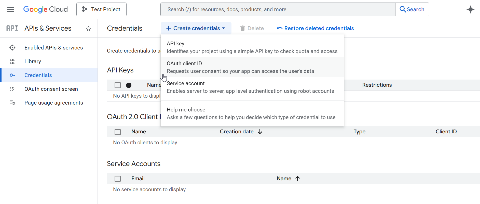 Create OAuth client ID